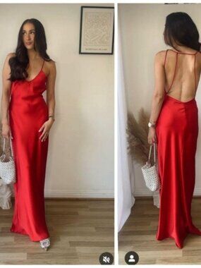 Zara red backless strappy dress long maxi v neck open back new